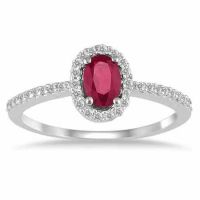 Ruby Diamond Halo Ring, 10K White Gold