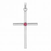 Ruby Solitaire Cross Necklace, 14K White Gold