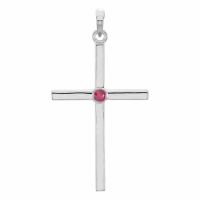 Ruby Solitaire Cross Necklace, 14K White Gold