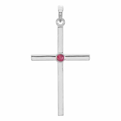 Ruby Solitaire Cross Necklace, 14K White Gold -  - STLCR-R42325RBW