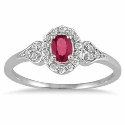 Ruby Vintage-Style Diamond Ring, 10K White Gold -  - PRR12317RB