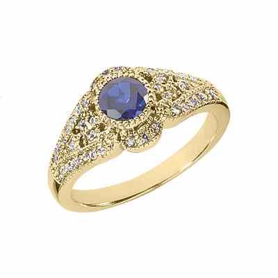 Sapphire and Diamond Art Deco Design Ring, 14K Yellow Gold -  - US-CSR431YSP