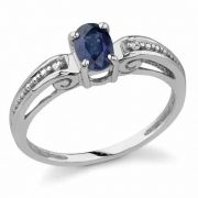 Sapphire and Diamond Art Deco Style Ring in White Gold