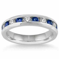 Sapphire and Diamond Channel Band, 14K White Gold