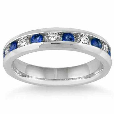 Sapphire and Diamond Channel Band, 14K White Gold -  - PRR3619SP