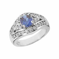 Sapphire and Diamond Design Ring in 14K White Gold