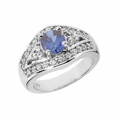Sapphire and Diamond Design Ring in 14K White Gold -  - US-CSR122-1WSP