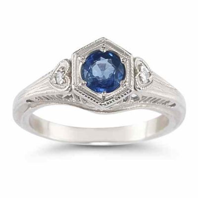 Sapphire and Diamond Heart Ring in 14K White Gold -  - HGO-R95SPW