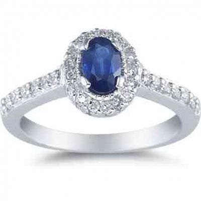 Sapphire and Diamond Ring, 14K White Gold -  - SK-GMR-5