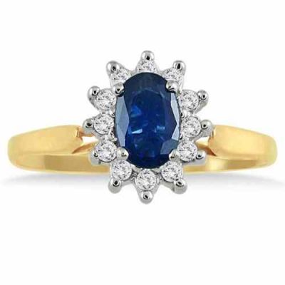 Sapphire and Diamond Ring in 14K Yellow Gold -  - PRR1327SP