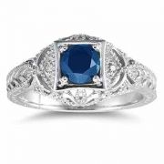 Sapphire and Diamond Victorian Ring in 14K White Gold