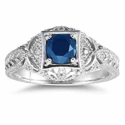 Sapphire and Diamond Victorian Ring in 14K White Gold -  - RGF7775SPSP