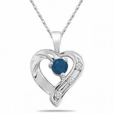 Sapphire and Three Stone Diamond Heart Pendant, 14K White Gold -  - PRP4393SP