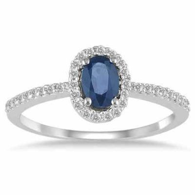 Sapphire Diamond Halo Ring, 10K White Gold -  - PRR12309SP