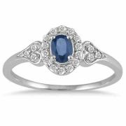 Sapphire Vintage-Style Diamond Ring, 10K White Gold
