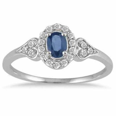 Sapphire Vintage-Style Diamond Ring, 10K White Gold -  - PRR12317SP