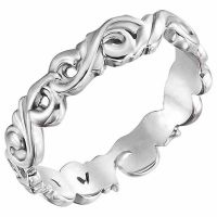 Scroll Design Wedding Band Ring, 14K White Gold