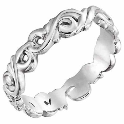 Scroll Design Wedding Band Ring, 14K White Gold -  - STLRG-51579W