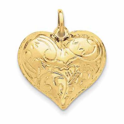 Scrolled Heart Pendant, 14K Gold -  - QGPD-S1451