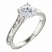 Scrollwork Design White Topaz Engagement Ring in Sterling Silver