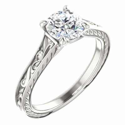 Scrollwork Design White Topaz Engagement Ring in Sterling Silver -  - STLEGR-123047SS