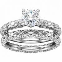 1 Carat Sculpted Diamond Engagement Bridal Ring Set