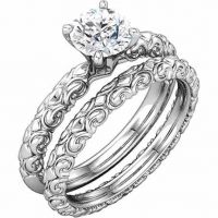 Sculptural-Designed 3/4 Carat Diamond Bridal Wedding Ring Set