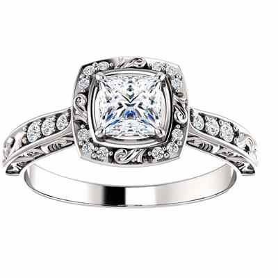 Sculptured Princess-Cut Diamond Engagement Ring -  - STLRG-121981