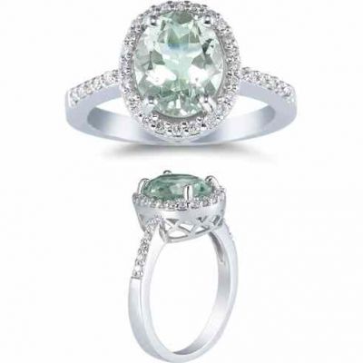 Sea-Foam Green Amethyst and Diamond Ring, 14K White Gold -  - SK-GMR-4