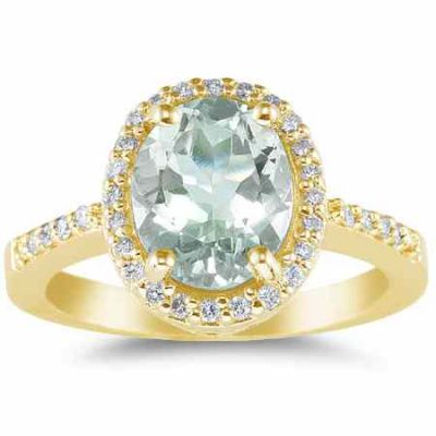Sea-Green Amethyst and Diamond Cocktail Ring, 14K Yellow Gold -  - SK-GMR-4Y