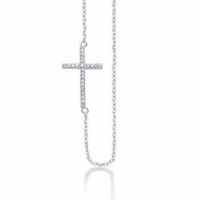 Sideways Cross Diamond Necklace in Sterling Silver