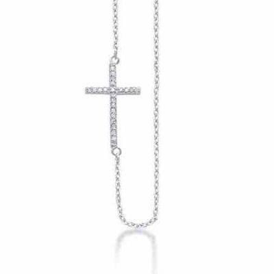 Sideways Cross Diamond Necklace in Sterling Silver -  - MK-NA1504BD