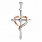 Silver and Rose Diamond Cross and Heart Pendant