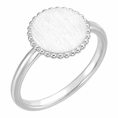 Beaded Circle Engraveable Signet Ring, 14K White Gold -  - STLRG-51686W