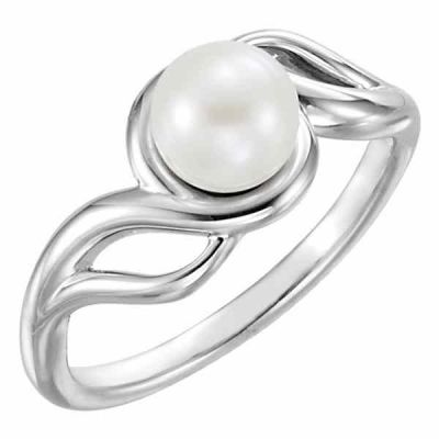 Freshwater Pearl Weave Ring in 14K White Gold -  - STLRG-6482