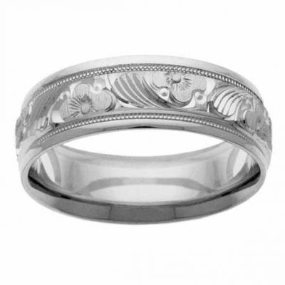 Designer Flower Wedding Band Ring in White Gold -  - NDLS-328W