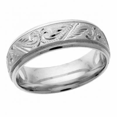 Platinum Handcrafted Paisley Wedding Band Ring -  - NDLS-303PL