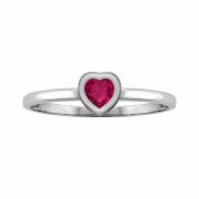 Silver Heart-Shaped Ruby Bezel-Set Ring