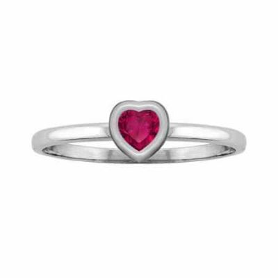 Silver Heart-Shaped Ruby Bezel-Set Ring -  - MNDL-F762RBSS