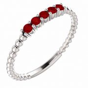 Ruby Stackable Beaded Band in 14K White Gold