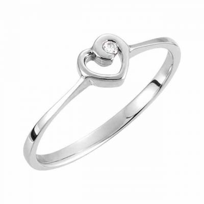 Single Diamond Heart Embrace Ring -  - STLRG-11842W