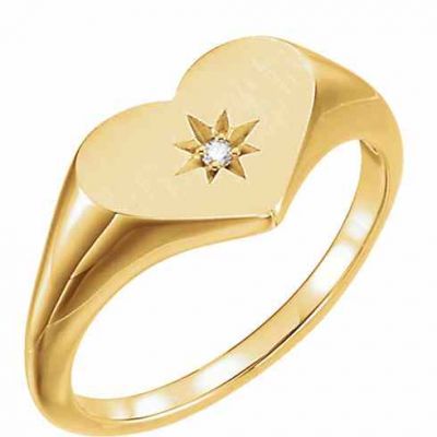 Single Diamond Heart Ring, 14K Yellow Gold -  - STLRG-122818