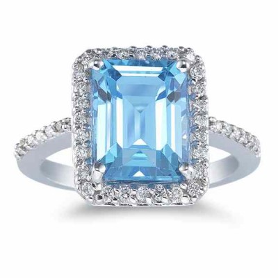 Sky Blue 10mm x 8mm Topaz and Diamond Ring, 14K White Gold -  - GEMBLT-1