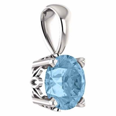 Sky-Blue Topaz Solitaire Pendant Made in Sterling Silver -  - STLPD-85857SBTSS