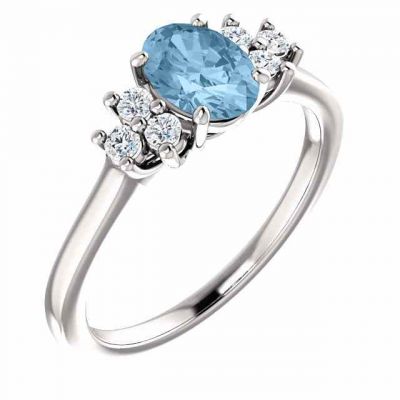 Sky Blue Topaz Trinity Diamond Ring -  - STLRG-71604SBT