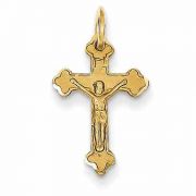 Small 14K Yellow Gold Fleurie Crucifix Pendant