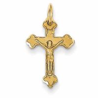 Small 14K Yellow Gold Fleurie Crucifix Pendant