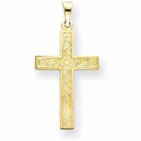 Small 14K Yellow Gold Floral Cross Pendant