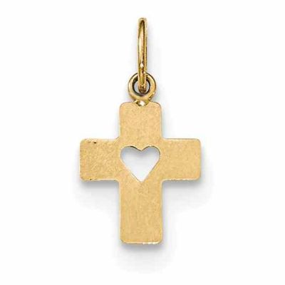 Small Cross Pendant with Cut-Out Heart in 14K Gold -  - QGCR-XR1430