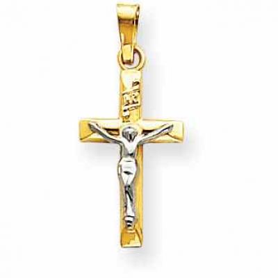 Small Crucifix Pendant in 14K Two-Tone Gold -  - QGPD-XR308